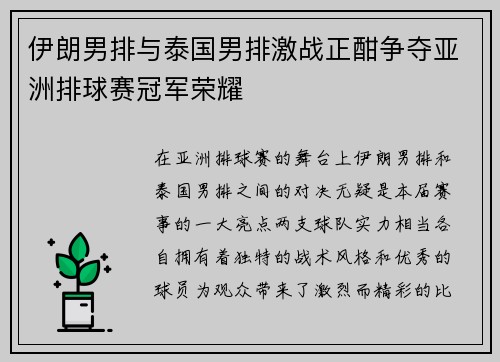伊朗男排与泰国男排激战正酣争夺亚洲排球赛冠军荣耀